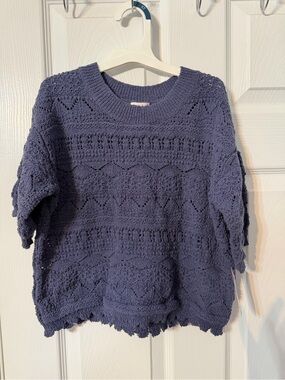 Cat & Jack Navy Crochet Short-Sleeve Sweater Top